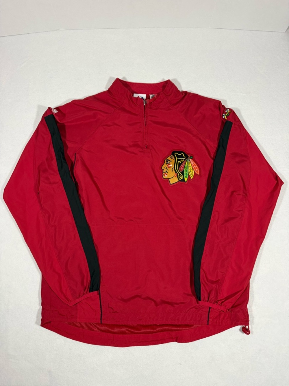 Majestic NHL Chicago Blackhawks Red Pullover 1/4 Zip Jacket Windbreaker Size M